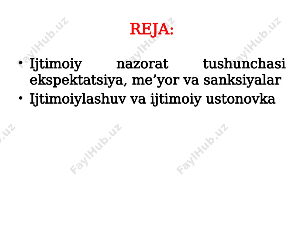 rtidir. ijtimoiy me’yorlarni 3 asosga ko‘ra tasniflash mumkin ijtimoiy sanksiya — bu jamiyatdagi me’yorlarni jamiyat a’zolari tomonidan bajarilishi yoki bajarilmasligiga nisbatan boshqa bir kishilar tomonidan bildiriladigan jazolash yoki rag‘batlantirish yo‘llaridir. sanksiyalarni bu ma’noda ijobiy yoki salbiy sanksiyalarga ajratish mumkin. masalan, ijtimoiy me’yorlar bajarilgan holatda ijobiy sanksiyalar qo‘llanilsa, me’yorga amal qilinmaganda salbiy sanksiyalar qo‘llaniladi. shaxs jamiyatdagi mavjud biror turdagi me’yorni buzganda o‘ta qattiq sanksiyalar — davlatdan quvg‘in qilish, o‘lim jazosi, qamoq jazosi kabilar qo‘llaniladi. sanksiyalarning eng og‘iri tabu (axloqiy me’yorlarga qaraganda ancha jiddiy taqiq) va yuridik qonunlarni (masalan: odam o‘ldirish, davlat sirlarini sotish) buzishga nisbatan qo’llanilsa, eng yumshog‘i — guruhiy me’yorlarning, shu jumladan oilaviy me’yorlarning (ro‘mol o‘ramaslik) alohida ko‘rinishlarini buzish kiradi olimlar tomonidan sanksiyaning verbal va noverbal turlari ajratilgan. bundan tashqari yana to‘rt turi ajratilgan bo‘lib, ular: pozitiv, negativ, formal, noformal. ular yana to‘rt tipdagi uyg‘unlikni namoyon etadi. pozitiv (ijobiy) negativ (salbiy) pozitiv (ijobiy) negativ (salbiy) rasmiy rasmiy-pozitiv sanksiyalar (r+) jamoatchilik …