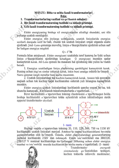 elektr energiya uzatish transformatorlari — PDF