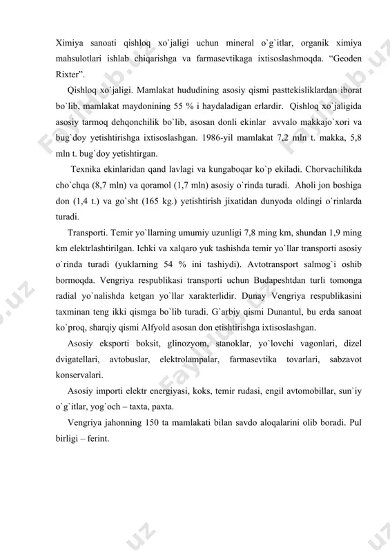 a joylashagan.hududi 110,9 ming km2.u shimoldan dunay daryosi bo`ylab ruminiya, janubdan gresiya va turkiya, g`arbdan serbiya va makedoniya kabi davlatlar bilan sharqdan esa qora dengiz bilan tutashgan.chunki horijiy yevropa mamlakatlarini kichik osiyo, yaqin va o`rta sharq mamlakatlariga boradigan quruqlik yo`llari ( temir va avtomobil) bolgariya hududidan o`tadi.shuning dek bolgariyaning qora dengiz bilan tutashganligi muhim iqtisodiy ahamiyatga ega. bolgariya sanoatining rivojlanishiga imkon beruvchi tabiiy sharoit va resurslar avvalo foydali qazilmalar bilan bog`liq .bolgariya ba`zi foydali qazilmalar: polimetall, va mis rudalariga boy. lekin bir qator foydali qazilmalarga, ayniqsa yonuvchi foydali qazilmalarga (ko`mir, neft, tabiiy gaz) kambag`al. gidroenergiya resurslariga boy. etishmaydigan yoqilg`ilar o`rnini gidroresurslar qisman qoplaydi. tabiiy sharoit dunay tekisligi va marisa pasttekisligida qishloq xo`jaligi uchun eng qulaydir. bu tekisliklarning katta qismini tuproqlari qora tuproqlar bo`lib, mamlakat xududining 33% i haydaladigan erlardir. o`rmonlar mamlakat hududining 30 % ini, yaylovlar esa 16 % tashkil etadi. aholisi 8,1 mln (2001 yil), 7,5 mln (2003yil), 7,7mln …