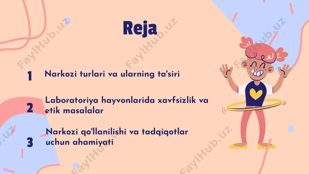 ali qo'llaniladi. har bir usulning o'ziga xos afzalliklari va kamchiliklari mavjud, shuning uchun veterinariya mutaxassislari har bir holatni diqqat bilan baholashlari zarur. mahalliy narkozi mahalliy narkozi haqida qisqacha ma'lumot mahalliy narkozi, laboratoriya hayvonlarida jarrohlik amaliyotlari yoki diagnostika jarayonlarida qo'llaniladigan muhim usuldir. bu narkozi turi, hayvonning biror qismini og'riqsizlantirishga yordam beradi va jarrohlikdan keyin tezroq tiklanish imkonini yaratadi. odatda, mahalliy narkozi maxsus dori vositalari yordamida amalga oshiriladi, bu esa jarrohlikdan keyin hayvonning holatini tezda tiklash imkonini beradi. mahalliy narkozi usullari va qo'llanilishi mahalliy narkozi turli usullar yordamida amalga oshiriladi, jumladan: 1. infiltratsion narkozi - dori vositasini to'g'ridan-to'g'ri zarur joyga joylashtirish; 2. regional narkozi - nervlarni bloklash orqali og'riqni kamaytirish; 3. topikal narkozi - teriga yoki shilliq qavatga dori qo'llash orqali og'riqni kamaytirish. ushbu usullar laboratoriya hayvonlarida jarrohlik amaliyotlari, tibbiy tekshiruvlar yoki tajribalar paytida qo'llaniladi. laboratoriya hayvonlarida xavfsizlik masalalari narkozi xavfsizligini ta'minlash laboratoriya hayvonlarida narkozi ta'minlash uchun xavfsizlik tamoyillari muhim ahamiyatga ega. …