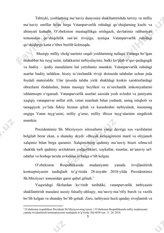yligini idrok eta oladigan va qadrlaydigan madaniyatli ona vatanni sevuvchi, erkin fikr yurita oladaigan jaxon arenalarida o‘zining mahorati bilan o‘zbekistonimiz madxini baralla kuylay oladigan inson darajasida voyaga yetkazishdan iboratdir. ilm fan, madaniyat soxalarnida yoshlarni vatanparvarlik ruhida tarbiyalash va ularning ongiga ona yurt, vatan qadrini singdirishda vatanni madh etuvchi musiqalar, qo‘shiqlarning ornini belgilash, yosh o‘sib kelayotgan avlodlarga vatan qo‘shiqlar orqali qalbiga muhabbatni uyg‘otishdir. bu borada o‘zbek estradasi ijodkorlari tomonidan yaratilgan vatanni madh etuvchi kuy va qo‘shiqlarni o‘rganish va ularni tahlil qilishdan iborat. kurs ishining maqsadi: o‘zbek xalq urma zarbli cholg‘ularining tarixiy shakllanishi mazmunini o‘rganish. kurs ishining obyekti. o‘zbek xalq urma zarbli cholg‘ularining tarixiy shakllanishi o‘rganish jarayoni. kurs ishining predmeti. o‘zbek xalq urma zarbli cholg‘u turlarining tahlili kurs ishining vazifalari: · mavzu bo‘yicha ilmiy o‘quv adabiyotlar bilan tanishish va tahlil qilish; · o‘zbek xalq cholg‘ularining paydo bo‘lish tarixi; · o‘zbek xalq urma zarbli cholg‘u turlari bilan tanishish; · o‘zbek xalq urma zarbli …