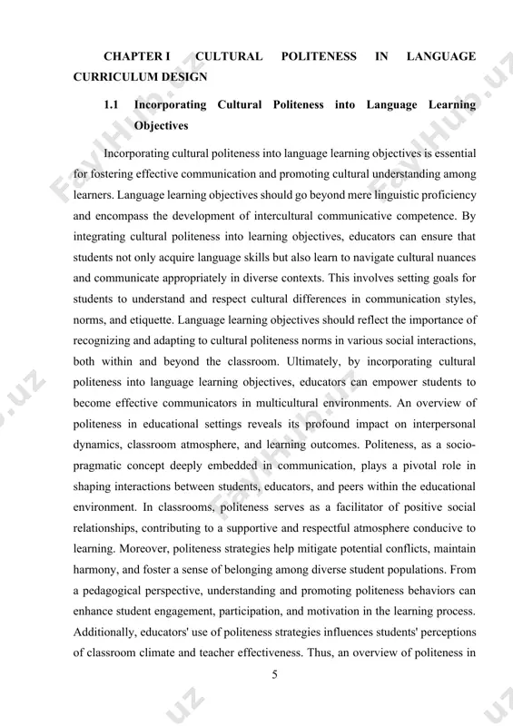 l settings serves as a crucial vehicle for establishing and maintaining authority while simultaneously promoting autonomy and collaboration among students. educators often employ politeness strategies to assert their role as facilitators of knowledge and mentors, fostering a sense of respect and trust within the classroom dynamic. conversely, students utilize politeness to navigate hierarchies, express opinions, and negotiate social norms within the academic context. by adhering to politeness norms, students demonstrate their adherence to classroom rules, expectations, and academic conventions, thereby contributing to a harmonious and productive learning environment. moreover, the role of politeness extends beyond verbal communication to encompass nonverbal cues, such as body language, facial expressions, and gestures. in educational settings, these nonverbal signals complement verbal politeness strategies, providing additional layers of meaning and facilitating understanding among individuals with diverse linguistic backgrounds and communication styles. for instance, a student may nod politely to indicate agreement or maintain eye contact …