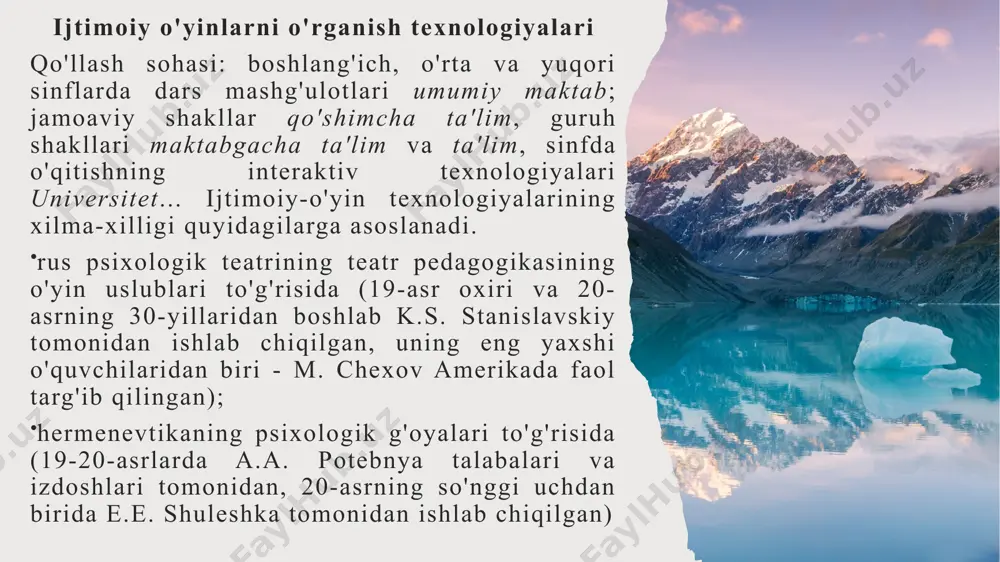 ash kerak didaktik vazifalarni bajarish. 9.o'qituvchi va bolalar o'rtasida hurmat, o'zaro tushunish, ishonch va hamdardlik muhiti bo'lishi kerak. 10.didaktik o'yinda ishlatiladigan vizualizatsiya sodda va katta bo'lishi kerak. didaktik o'yinning quyidagi tarkibiy qismlari ajralib turadi: didaktik vazifa; o'yin vazifasi; o'yin harakatlari; o'yin qoidalari; natija (xulosa). didaktik vazifa o'quv va tarbiyaviy ta'sirning maqsadi bilan belgilanadi.u o'qituvchi tomonidan shakllantirilib, uning o'qitish faoliyatini aks ettiradi.masalan, bir qator didaktik o'yinlarda, tegishli o'quv predmetlarining dasturiy maqsadlariga muvofiq, harflardan so'zlar tuzish qobiliyati mustahkamlanadi, hisoblash qobiliyatlari qo'llaniladi va hokazo. o'yin vazifasi bolalar tomonidan amalga oshiriladi. didaktik o'yindagi didaktik vazifa o'yin vazifasi orqali amalga oshiriladi. bu o'yin harakatlarini belgilaydi, bolaning o'zi vazifasiga aylanadi. eng muhimi: o'yindagi didaktik vazifa qasddan maskalanadi va bolalar oldida o'yin rejasi (topshiriq) ko'rinishida paydo bo'ladi. o'yin harakatlari - o'yinning asosi. o'yin harakatlari qanchalik xilma-xil bo'lsa, o'yinning o'zi bolalar uchun shunchalik qiziqroq bo'ladi va qanchalik muvaffaqiyatli bilim va o'yin vazifalari... turli xil o'yinlarda o'yin harakatlari o'z …