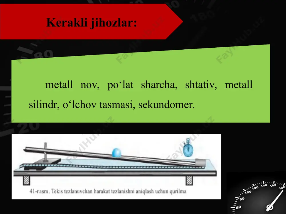 tekis tezlanuvchan harakatlanayotgan jism tezlanishini aniqlash 7-sinf - Page 3