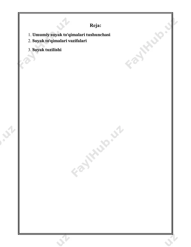 nday qilib haltik shaklda bulib, engil va qon huzhayrlari qanday foydalanish mumkin. harakat systemasi asli 3rd round bugginlar kurilishida tashkil etylgan: mustakam (surindiksiz) bugginlar, turli (kar khil tomondan karakat bolup turuvchi) buginlar va harakatlanuvchi (swnmashgan) buginlar. suyakning tashkil etuvchi olib boruvchi: osteoblastlar, osteoblastlar va osteoclastlar. osteoblastlar yangi suyak tukimasi bilan shugullansa, osteoclastlar eski tukimalarni parchalaydi. suyaklarning shakli zhana ular zhuda hilma-khil bwlib, tanning har khil qismlari zhoylashgan. masalan, orka suyaklar (omurta) tugri va ramkasi shaklda bwlib, tanani qullab-quvvatlashga hizmat qiladi. inson o'z die suyak o'zgarishlari (harakat va stressga moslashish) r'o'y beradi, bu esa suyak tqqimalarida ustidan qisman boshkaruv chizig'ini yuritadi. , inson quvvatli va salomat bo'lishi uchun suyak tukimalarini mustakamlanishi va sog'lom saklab turish mukhim role o'ynaydi, bu esa tugri ovqatlanish, twlik minerallar qabul qilish va tizimli. zhismonii faoliyatlar bilan taminlanishi lozim. 2. suyak tukimalari harakatlarii suyak töqimasi (yozilmaning anatomyk va biologik qismi) inson organizmining mukhim qismi bwlib, u kwplab …