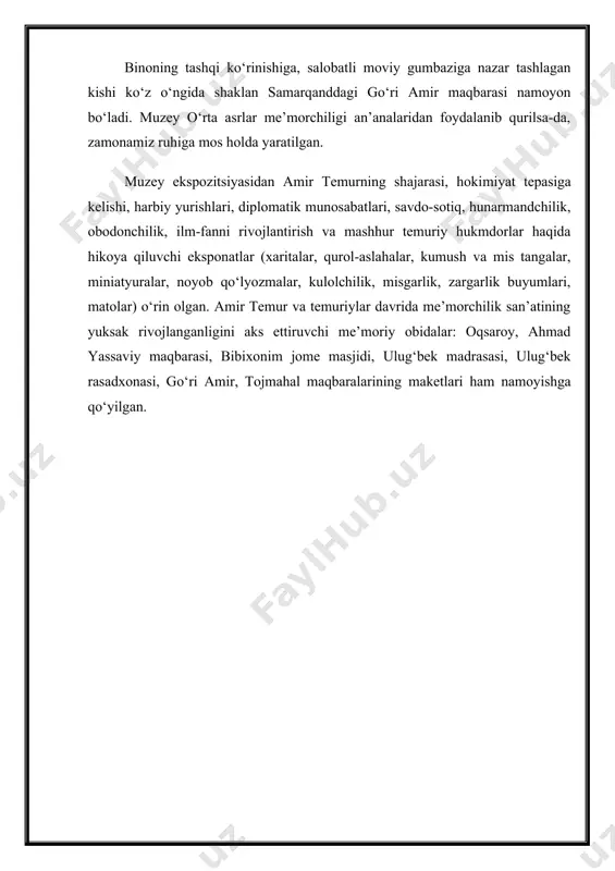 metrli ustunlar ko’tarib turadi. binoning ekspozitsiya zallarining maydoni 960 m2 tashkil etadi. ayvon qismi 640 m2, yer to’lasi 1568 m2. muzey ekspozitsiyasi 10 ta bo’limdan iborat. “qatag’on qurbonlari xotirasi” muzeyning yangi ekspozitsiyasini tashkil qilish jarayonida o’zr fanlar akademiyasi, o’zr arxiv agentligi, kartografiya boshqarmasi, o’zbekiston matbuot agentligi, o’zbekiston milliy teleradiokompaniyasi, madaniyat va sport ishlari vazirligi, o’zbekiston aloqa va axborotlashtirish agentligi, vesmistr universiteti, o’zbekiston badiiy akademiyasi, mudofaa vazirligi, “sovplastital” korxonasi bilan hamkorlikda ish olib borildi. shu bilan birgalikda ichki ishlar vazirligi, milliy xavfsizlik xizmati, oliy sud fondlarida saqlanayotgan hujjatlardan ekspozitsiyada foydalanish uchun olindi. o’zbekiston fanlar akademiyasining alisher navoiy nomidagi davlat adabiyot muzeyi o’zbekiston fanlar akademiyasining alisher navoiy nomidagi davlat adabiyot muzeyi ko’p asrlik o’zbek adabiyoti bilan bog’liq bo’lgan qo’lyozmalar, turli hujjatlar, rasmlar, xotiralar, fotosuratlarni to’plovchi, saqlovchi va ko’rgazmali materiallar tarzida namoyish etuvchi noyob madaniy-ma’rifiy va ilmiy maskandir. muzey dastlab 1939 yili alisher navoiyning 500 yillik yubileyini o’tkazish bo’yicha tuzilgan davlat komiteti qoshidagi …