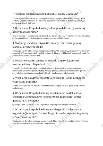 yoshlarga oid davlat siyosati — DOCX