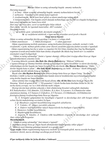 odam va uning salomatligi haqida umumiy tushuncha — DOCX