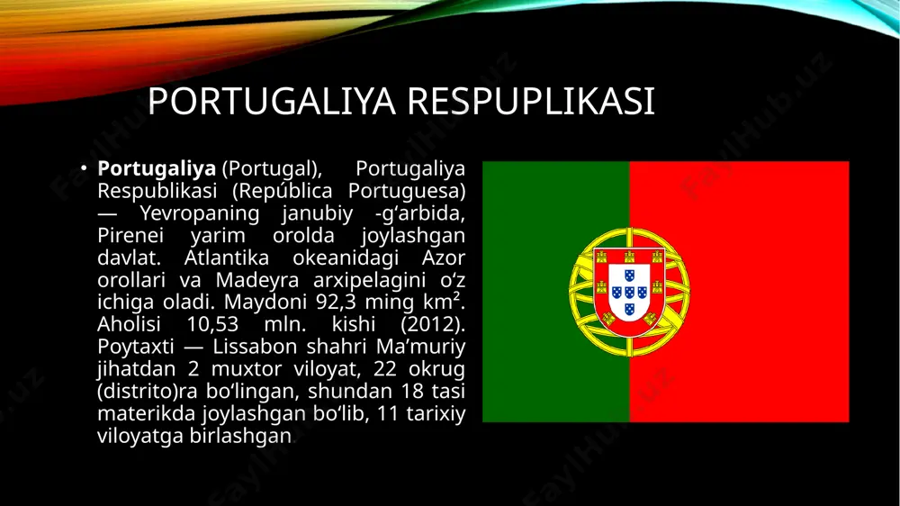 ajot kengashi qoʻliga oʻtdi. siyosiy faoliyatga birmuncha erkinlik berildi. gvineya-bisau, mozambik, yashil burun orollari (hozirgi kot-d’ivuar), san-tome va prinsipi orollari va an-golaga mustaqillik berildi. 1976-yil qabul qilingan konstitutsiya fuqarolarning ijtimoiy va demokratik huquklarini kafolatladi. ammo mamlakat hukumatlari tez-tez oʻzgarishi siyosiy beqarorlikdan darak berardi. 1982-yil noyabrda konstitutsiyaga kiritilgan oʻzgartishlar hokimiyat vazifalarini oqilona taqsimlash orqali mamlakatdagi siyosiy holatni barqarorlashtirdi. portugaliya — 1955-yildan bmt aʼzosiga aylandi. oʻzbekiston respublikasi suverenitetini 1992-yil 16-yanvarda tan oldi va 1992-yil 13-avgustda diplomatiya munosabatlari oʻrnatdi. milliy bayrami - 10-iyun portugaliya kuni (1580). portugaliyaning moliyaviy holati va davlat byudjeti portugaliya iqtisodiyoti yevropa ittifoqi (yi) doirasida barqaror o'sish ko'rsatkichlarini kuzatayotgan mamlakatlardan biridir. 2023-yilda mamlakat iqtisodiyoti o'sishni davom ettirgan, ammo global iqtisodiy sharoitlar (masalan, inflyatsiya va yuqori energiya narxlari) hamda ichki muammolar, masalan, yuqori davlat qarzi, ijtimoiy xarajatlar va pensiya tizimining yuki mamlakatning fiskal siyosatiga katta ta'sir ko'rsatgan. davlat byudjeti: 2023-yilga kelib, portugaliyaning davlat qarzi yevropa ittifoqi doirasidagi maqsadlar darajasidan yuqori edi. …