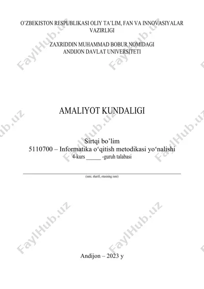 zaxriddin muhammad bobur nomidagi andijon davlat universiteti amaliyot kundaligi — DOC