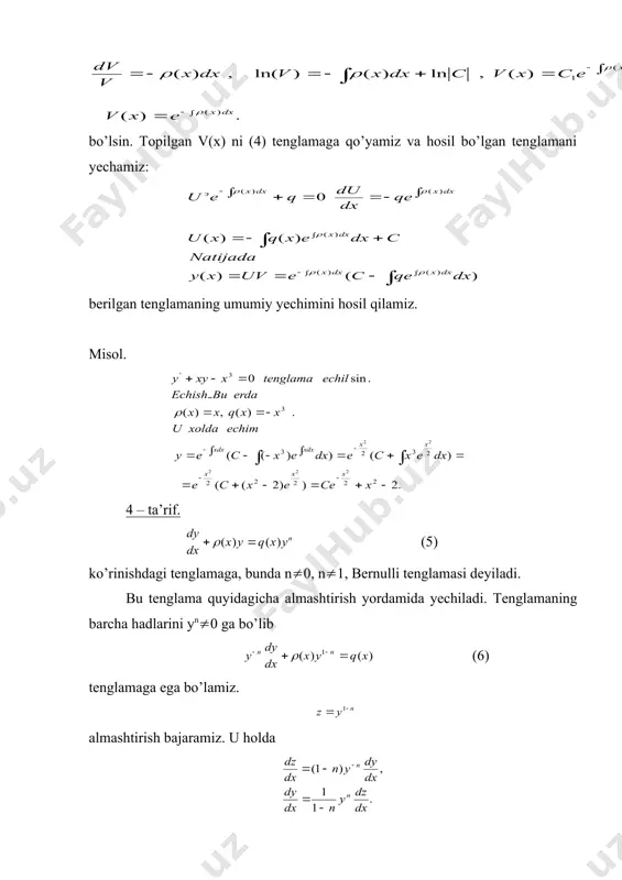 o’zgaruvchilari ajraladigan tenglamalar. birinchi tartibli tenglamalar - Page 5