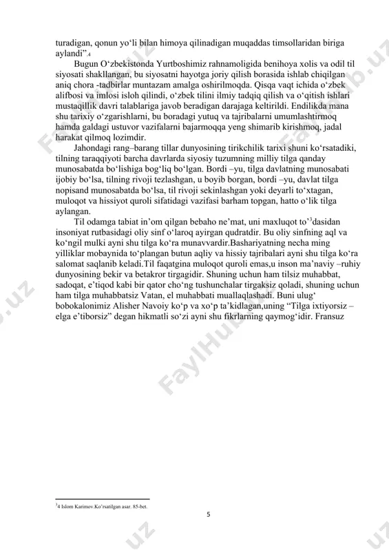 ko‘p ochilmagan qirralari bilan hali–hamon tilshunoslarni o‘ziga jalb etmoqda. xususan, o‘zbek tilida sifat uslubiyati va unga doir tadqiqotlarning kamyobligi, bu turkum so‘zlarning badiiy matn lingvopoetik xususiyatlariga daxldorligi ishning dolzarbligini belgilab beradi. tadqiqotning obyekti va predmeti. kurs ishiga tayanch obyekt sifatida sifat –leksemalar, ularning semantik ma’no guruhlari, uslubiy ma’no tovlanishlari asos qilib olindi.tilimizning boyishi va takomillashishiga xizmat qilayotgan turli xil badiiy matnlar ushbu tadqiqot ishiga asosiy predmet vazifasini o‘taydi. tadqiqotning maqsadi va vazifalari. tadqiqotning maqsadi-o‘zbek tilida sifat leksemalarning turli xil konnotativ, okkazional va uslubiy ma’no xususiyatlarini badiiy matnlar misolida aniq va yorqinroq ochib berish. ayni shu maqsad doirasida esa quyidagi vazifalarni amalga oshirish dolzarb sanaladi: - o‘zbek tilida sifatlarning o‘rganilish tarixi, ularning leksik–semantik guruhlari haqida to‘liqroq ma’lumot berish; - sifat leksemalarining uslubiy xususiyatlari va ular to‘g‘risida olib borilgan tadqiqotlarni yoritish; - badiiy matnda rang–tus sifatlarining okkazional ma’nolari xususida ma’lumotlar berish; - ko’lam –me’yor sifatlarining badiiy ijoddagi uslubiy ma’nolarini o’rganish; - sifat …