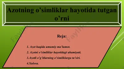 azotning o’simliklar hayotida tutgan o’rni — PPT