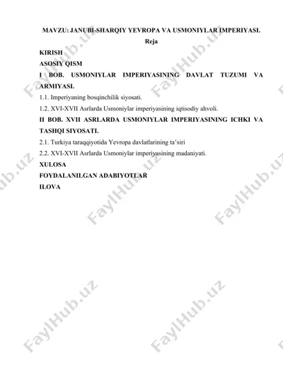 janubi-sharqiy yevropa va usmoniylar imperiyasi. — DOCX