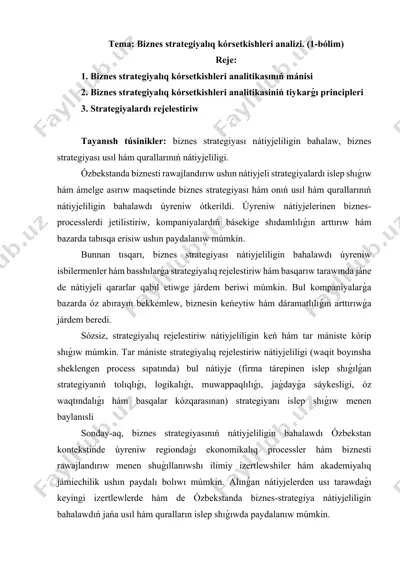 biznes strategiyalıq kórsetkishleri analizi — DOCX
