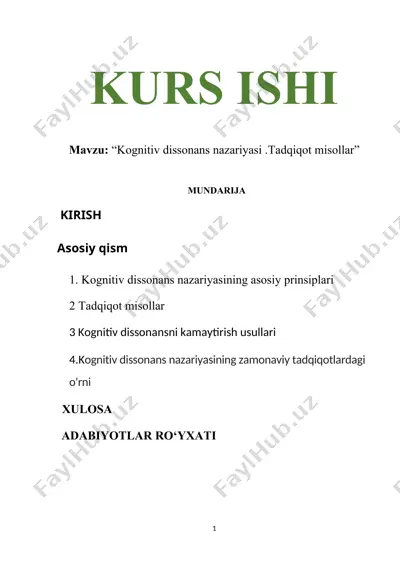 kognitiv dissonans nazariyasi .tadqiqot misollar — DOCX