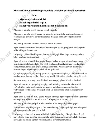alyuminiy kabel siqish texnikasi — DOCX
