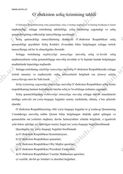 o`zbekiston soliq tizimining tahlili — DOC
