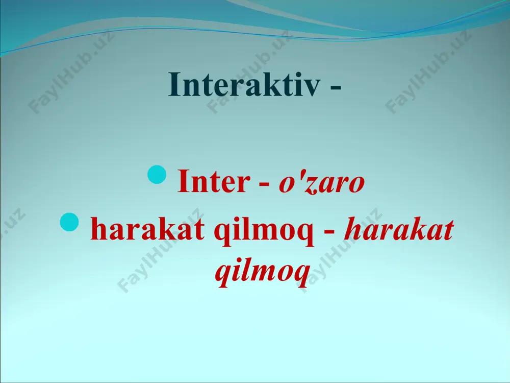 alashga bo'lgan ehtiyojni tarbiyalash. interfaol ta'lim shakllari o'quv jarayonining samarali vositasidir, chunki: talabalarning hissiy sohasiga ta'sir qilish; jamoada, guruhda o'zaro munosabatlarni o'rgatish, muloqot qobiliyatlarini rivojlantirish; axborot bilan mustaqil ishlash va uni kerakli shaklda taqdim etishni o‘rgatish; diqqatni jamlash; o'rganish motivatsiyasini oshirish. o'z ishlanmalari eor yaratilgan talabalar nashrlar ta'lim va ijtimoiy loyihalar foydalanilgan adabiyotlar: freire, paulo. pedagogika ugnetyonnykh (the pedagogy of the oppressed). – m.: pedagogika, 1998. → tanqidiy pedagogikaning asoschisi bo‘lgan freyrening klassik asari. hooks, bell. teaching to transgress: education as the practice of freedom. – routledge, 1994. → erkinlikni ta'lim orqali o'rgatish g‘oyasi asosida interaktiv metodlar yoritilgan. kincheloe, joe l. & mclaren, peter. rethinking critical theory and qualitative research. – the journal of qualitative studies in education, 1994. → tanqidiy pedagogika va sifatli tadqiqot metodlariga zamonaviy yondashuv. e’tiboringiz uchun raxmat image2.jpeg /docprops/thumbnail.jpeg