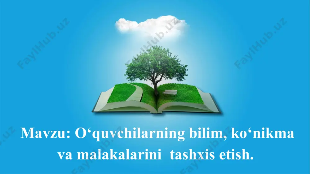 an mavzular bo‘yicha yozma, og‘zaki, test shaklida o‘tkaziladi. 3. og‘zaki yozma test o‘quvchilarning faoliyatini hisobga olish metodlari: amaliy topshiriqlar og‘zaki tekshirish. bu metod bilimlarni nazorat qilish va baholashning ancha keng tarqalgan an’anaviy usullaridan biridir. og‘zaki tekshirishning mohiyati shunda ko‘rinadiki, o‘qituvchi o‘quvchilarga o‘rganilgan mavzuning mazmunidan kelib chiqib, ularning o‘zlashtirish darajasini aniqlaydi. amaliy topshiriqlarni bajarishga asoslangan tekshirish. bajarilayotgan amaliy harakatlar (sport, mehnat harakatlari)ning to‘g‘riligini kuzatish yoki olingan natijalarga tayanishdan iborat bo‘lishi mumkin. yozma tekshirish – o‘quvchilarning bilim, ko‘nikma va malakalarini nazorat qilish va baholashning eng samarali usullaridan biri bo‘lib, ularning ijodiy qobiliyatlarini baholash imkonini beradi. diktant, ijodiy insho shaklida bo‘lishi mumkin. kombinatsiyalangan (tezlashtirilgan) tekshirishda o‘qituvchi bir necha o‘quvchini bir vaqtda doskaga chaqiradi, biri og‘zaki javob beradi, 3-4 nafar o‘quvchi esa kartochkalar bo‘yicha yozma ishni bajarishadi va hokazolar. bu tekshirishning murakkab usuli bo‘lib, o‘qituvchidan yetarlicha tajriba va diqqatlarini guruhdagi hamma o‘quvchilarga taqsimlay bilishni talab qiladi. test – aniq maqsad asosida muayyan holat darajasini …