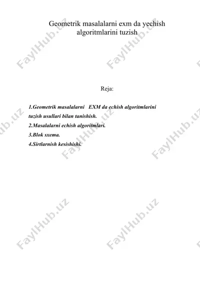 geometrik masalalarni exm da yechish algoritmlarini tuzish — DOC