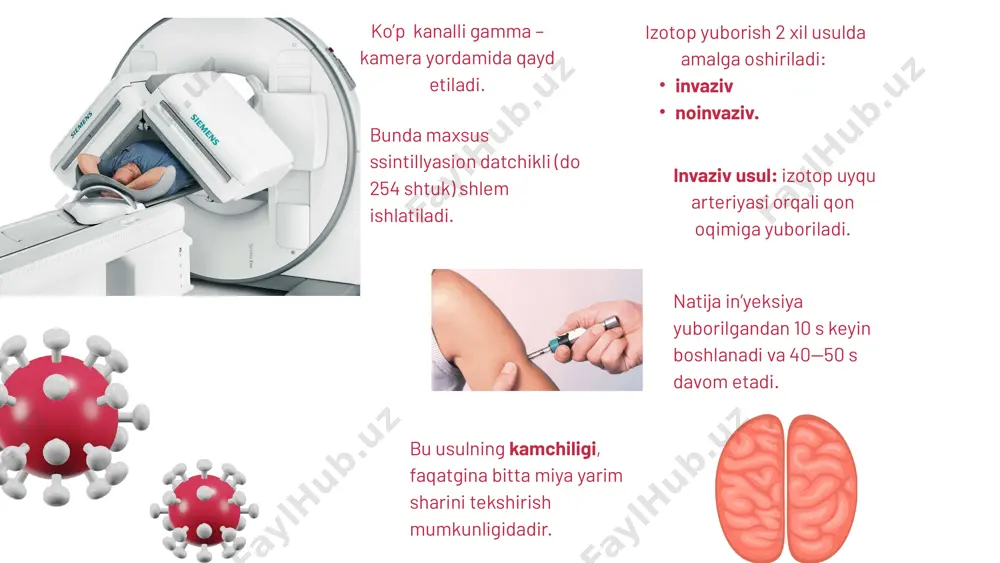 diograflar yoki radiologiya texnologlari deyiladi. kt skanerlari tananing turli toʻqimalari tomonidan rentgen nurlanishining zaiflashishini oʻlchash uchun aylanadigan rentgen trubkasi va gentriga joylashtirilgan bir qator detektorlardan foydalanadi. keyin turli burchaklardan olingan bir nechta rentgen oʻlchovlari tomografik (kesimdagi) tasvirlarni (virtual „boʻlaklar“) ishlab chiqarish uchun tomografik rekonstruksiya algoritmlari yordamida kompyuterda qayta ishlaydi. 1970-yillarda ishlab chiqilganidan beri kt skanerlash koʻp qirrali tasvirlash usuli ekanligini isbotladi. kt tibbiy diagnostikada eng koʻp qoʻllanilsa-da, u tirik boʻlmagan ob’ektlarning tasvirlarini yaratish uchun ham ishlatilishi mumkin. 1979 yilda fiziologiya yoki tibbiyot boʻyicha nobel mukofoti janubiy afro-amerikalik fizik allan makleod kormak va britaniyalik elektrotexnika muhandisi godfrey xounsfildga „kompyuterli tomografiyani rivojlantirish uchun“ birgalikda berildi. allan makleod kormak godfrey xounsfild turlari tasvirni olish va protseduralar asosidagi bozorda har xil turdagi skanerlar mavjud. ketma-ket kt spiral kt elektron x-nurli tomografiya ikki energiyali kt kt perfuzion tasviri pet kt ketma-ket kt bosqichli kt sifatida ham tanilgan ketma-ket kt bu kt stoli bosqichma-bosqich harakatlanadigan skanerlash …