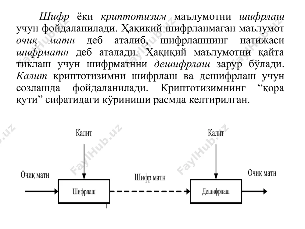 монламалик). кириш қийматини ўзгариши чиқишдаги қийматни ҳам ўзгаришига олиб келади. хеш функцияга мисол мисол m = “elvis” h(m) = (“e” + “l” + “v” + “i” + “s”) mod 26 h(m) = (5 + 12 + 22 + 9 + 19) mod 26 h(m) = 67 mod 26 h(m) = 15 h m h(m) = h хулоса ўрнида шуни айтиш мумкинки, симметрик калитли ва очиқ калитли криптотизимлар маълумотларни махфийлигини таъминлашда фойдаланилса, хэш функциялар эса маълумотни бутунлигини текширишда фойдаланилади. хеш функция схемаси электрон рақамли имзонинг ишлаш схемаси эътиборингиз учун рахмат image1.png image2.jpeg image3.png image4.jpeg image5.png image6.png image7.png image8.png image9.png image10.png
