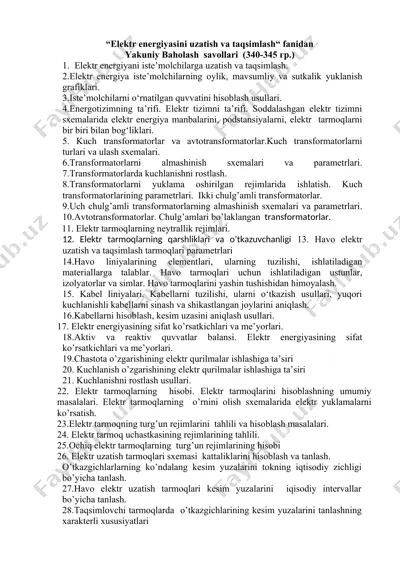 elektr energiyasini uzatish va taqsimlash — DOCX