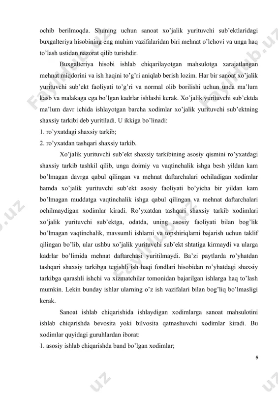 hiladigan xodimlar hamda xo’jalik yurituvchi sub’ekt asosiy faoliyati bo’yicha bir yildan kam bo’lmagan muddatga vaqtinchalik ishga qabul qilingan va mehnat daftarchalari ochilmaydigan xodimlar kiradi. ro’yxatdan tashqari shaxsiy tarkib xodimlari xo’jalik yurituvchi sub’ektga, odatda, uning asosiy faoliyati bilan bog’lik bo’lmagan vaqtinchalik, mavsumli ishlarni va topshiriqlarni bajarish uchun taklif qilingan bo’lib, ular ushbu xo’jalik yurituvchi sub’ekt shtatiga kirmaydi va ularga kadrlar bo’limida mehnat daftarchasi yuritilmaydi. ba’zi paytlarda ro’yhatdan tashqari shaxsiy tarkibga tegishli ish haqi fondlari hisobidan ro’yhatdagi shaxsiy tarkibga qarashli ishchi va xizmatchilar tomonidan bajarilgan ishlarga haq to’lash mumkin. lekin bunday ishlar ularning o’z ish vazifalari bilan bog’liq bo’lmasligi kerak. sanoat ishlab chiqarishida ishlaydigan xodimlarga sanoat mahsulotini ishlab chiqarishda bevosita yoki bilvosita qatnashuvchi xodimlar kiradi. bu xodimlar quyidagi guruhlardan iborat: 1. asosiy ishlab chiqarishda band bo’lgan xodimlar; 2. xizmat qiluvchi va yordamchi ishlab chiqarishda band bo’lgan xodimlar hamda asosiy ishlab chiqarish tsexlaridagi asbob-uskunalarni sozlash va tuzatish ishlarini bajaruvchi ishchilar; 3. ko’makchi tsexlarda …