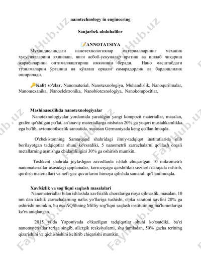 nanotexnologiyalar muhandislikda — DOCX