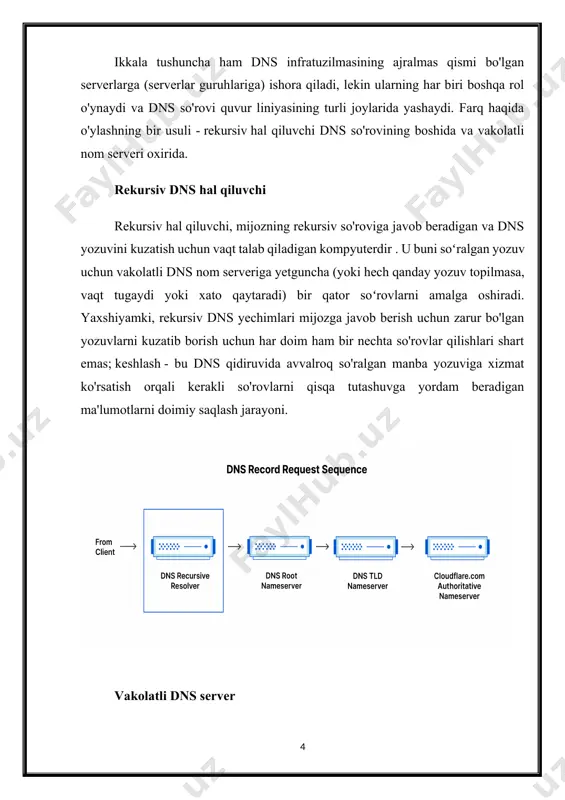 b internet so'rovlari uchun mas'ul bo'lgan ildiz darajasidagi dns nom serveri infratuzilma komponentlaridan biridir. bizning anycast tarmog'imiz bizni katta hajmdagi dns trafigini xizmat ko'rsatishni to'xtatmasdan boshqarish uchun noyob holatga keltiradi. dns qidiruvi qanday bosqichlardan iborat? ko'pgina hollarda, dns tegishli ip-manzilga tarjima qilingan domen nomi bilan bog'liq. ushbu jarayon qanday ishlashini o'rganish uchun u veb-brauzerdan, dns qidirish jarayoni orqali va yana qaytib ketayotganda dns qidiruvi yo'lini kuzatishga yordam beradi. keling, qadamlarni ko'rib chiqaylik. eslatma: ko'pincha dns qidiruvi ma'lumotlari so'rovchi kompyuter ichida mahalliy yoki dns infratuzilmasida masofadan keshlanadi. odatda dns qidiruvi 8 bosqichdan iborat. dns ma'lumotlari keshlanganda, dns qidirish jarayonidan qadamlar o'tkazib yuboriladi, bu esa uni tezroq qiladi. quyidagi misolda hech narsa keshlanmagan bo'lsa, barcha 8 bosqich ko'rsatilgan. dns qidirishda 8 qadam: 1. foydalanuvchi veb-brauzerga "example.com" ni kiritadi va so'rov internetga o'tadi va dns rekursiv hal qiluvchi tomonidan qabul qilinadi. 2. keyin hal qiluvchi dns ildiz nom serverini (.) so'raydi. 3. keyin …