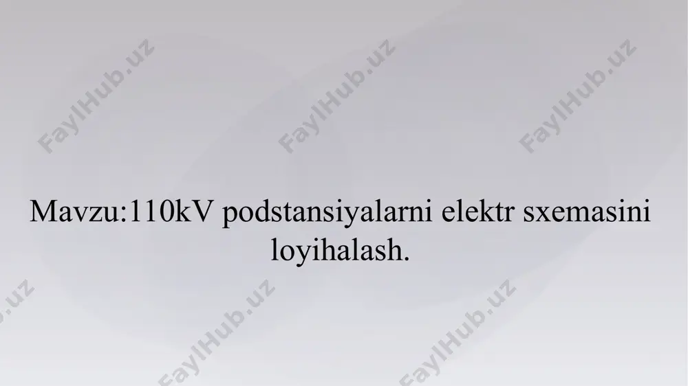 i 2,5 mv·a; 4,0 mv·a; 6,3 mv·a; 10,0 mv·a va xokazo quvvatli trasformatorlarni tanlash tavsiya qilinadi. agar trasformatorlardan biri ishdan chiqsa, elektr ta’minoti toʻxtatilmay, ikkinchisi vaqtinchalik 140 % yuklama bilan ishlashi koʻzda tutiladi. a) ikki hil quvvatli trasformatorlar olish koʻzda tutiladi. i – variant: 4 mv·a; uning oʻta yuklanishi, == 0,59 2 – variant: 6,3 mv·a uning oʻta yuklanishi, ==0,37 stantsiya va podstantsiyalarda kuch transformatorlarini quvvatini va sonini aniqlash. tmn-4000 kva 110/10 kv tmn-6300 kva 110/10 kv texnik iqtisodiy xisobni minimal keltirilgan sarf xarajatlar boýicha xisoblanadi. 1-variant uchun з = рн·кт + и = 0,15*300+63,33=108,3 mln so’m кт = к0 · nt= 150*2=300 mln so’m и = uа.т + uэ= 27,9+35,43=63,33 mln so’m uа.т =[(ра +ро )/100]*кт==[(6,3 +3)/100]*300=27,9 mln so’m uэ = b · э= 295*120113=35,4 mln so’m elektr stansiyalarini yoki podstansiyalarni bosh elektr sxemasini tanlash 2-variant uchun з = рн·кт + и = 0,15*400+79,58=140 mln so’m кт = к0 …