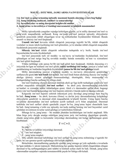 iste’mol, jamg‘arma va investitsiyalar — DOCX