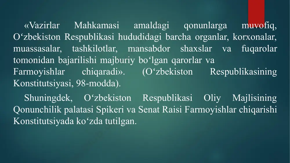 va bosh. ish yuritish asoslari. – toshkent: o‘zme davlat ilmiy nashriyoti, 2006. 3. mahmudov n., rafiyev a., yo‘ldoshev i. davlat tilida ish yuritish. – toshkent, 2015. 4. to‘xliyev n. ish yuritish. – toshkent, 2017. e’tiboringiz uchun rahmat. image6.jpeg image7.jpeg image8.jpeg image9.jpeg image2.png image3.png image4.png image5.png /docprops/thumbnail.jpeg