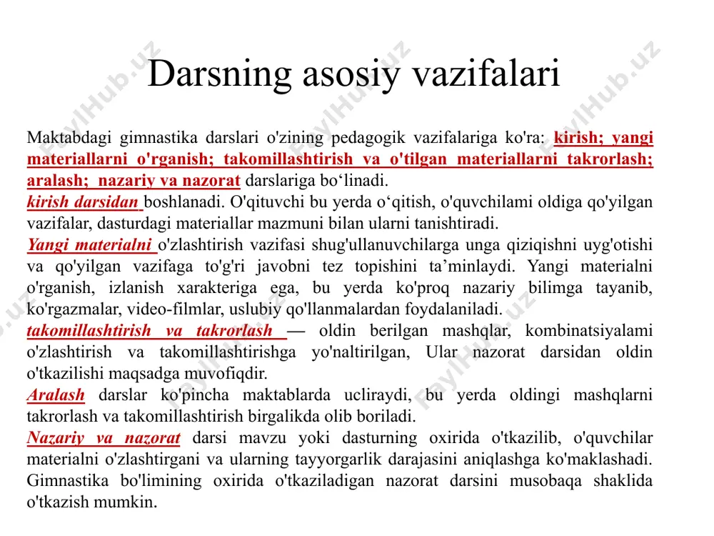 cha bo'lib, tezda o'z holiga qaytadi. musobaqa ishtirokchilarining huquq va burchlari ishtirokchilar jamoa sardori va murabbiylar orqali katta hakam va hakamga, jamoa vakillari orqali esa hakamlar hay'atiga murojaat qilish, har bir kurash oldidan snaryadlami tekshirib qoida chegarasida qo'shpoya balandligi va kengligini o'zgartirish, mashq bajarish qulay bo'lishi uchun matlar va ko'prikchalami joylashtirish, turnikda turli balandlikdagi qo'shpoyada va halqada dastlabki xolattni egallash uchun yordam olishi huquqiga egadirlar. ishtirokchilar musobaqa qoidasi va nizomini bilishlari va ularga qatiy rioya qilishlari musobaqadan 15-20 daqiqa oldin psixolog va texnik jihatdan tayyor bo'lishlari lozim. jamoa vakili. musobaqada ishtirok etayotgan har bir jamoa o'zining vakliga ega bo'lishi kerak. vakil musobaqa o'tkazish bo'yicha vujudga kelgan savollar bilan bosh hakamga murojaat qilishga va musobaqa qoidalari doirasida qarshilik bildirishi, tashkiliy ishlar bo'yicha hakamlar hay'ati majlislarida qatnashish huquqiga egadir. etiboringiz uchun raxmat image1.png image2.jpeg /docprops/thumbnail.jpeg
