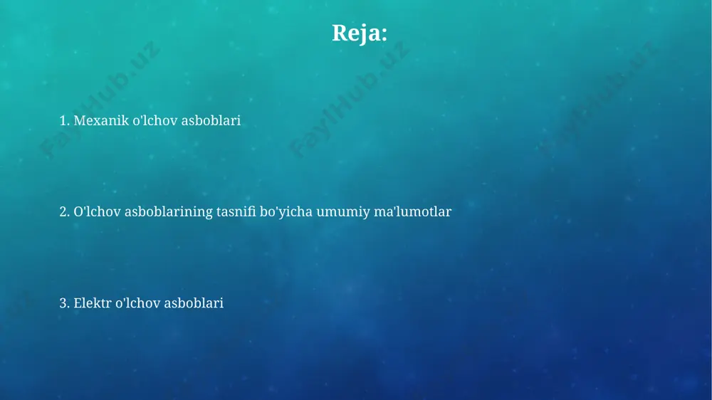 bo'lgan tokni va 0 dan 100 kω gacha bo'lgan qarshilikni o'lchashga qodir. mexanik o'lchov asboblari mexanik hisoblagichlar, masalan, gaz hisoblagichlari, 1 kub metrdan 10000 kub metrgacha bo'lgan gaz miqdorini hisoblashda 1 kub metrgacha aniqlik bilan ishlaydi va mexanik mexanizmlar yordamida ishlashini ta'minlaydi. mexanik o'lchov asboblari, masalan, manometrlar, bosimni 0 dan 100 bargacha aniqlik bilan 0,5 bargacha o'lchash imkonini beradi va ko'rsatkichlarni mexanik strelkali ko'rsatkich orqali namoyish etadi. optik o'lchov asboblari optik o'lchov asboblari, masalan, interferometrlar, yuzaning tekisligini 0.01 mikrometr aniqlikda o'lchash imkonini beradi, bu yuqori aniqlik talab qilinadigan ishlov berish jarayonlarida muhim ahamiyatga ega. optik mikroskoplar 1000x gacha bo'lgan kattalashtirishni ta'minlab, hujayralar, to'qimalar va materiallar tuzilishini mikron darajasida kuzatish va o'lchash imkonini beradi, bu biologiyada, materiallarshunoslikda keng qo'llaniladi. maxsus o'lchov asboblari maxsus o'lchov asboblari, masalan, spektrometrlar, 10⁻¹² metrgacha aniqlik bilan o'lchash imkoniyatiga ega bo'lib, nanotexnologiyalar va materialshunoslikda muhim rol o'ynaydi. gaz analizatorlari, 1 ppm (millionning bir qismi) ga teng aniqlik …