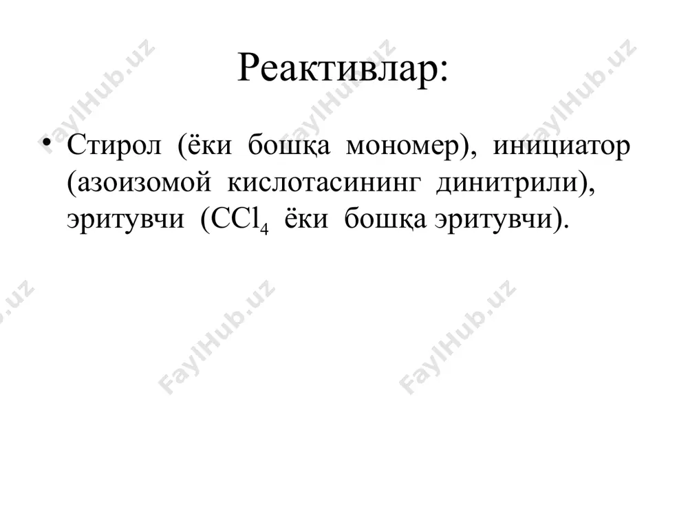 винилмономерини(масалан, стирол)эритмадаполимерланиш - Page 3