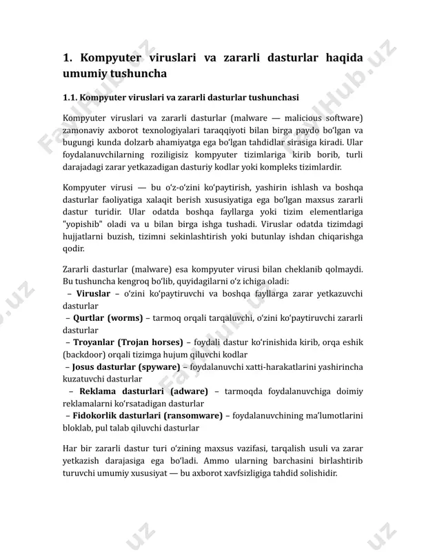 sullari axborot texnologiyalarining jadal rivojlanishi bilan birga, zararli dasturlar va kompyuter viruslarining tarqalish mexanizmlari ham tobora murakkablashib bormoqda. ilk bosqichlarda viruslar odatda fizika asosida ishlovchi tashuvchi qurilmalar orqali yoki oddiy matnli elektron xatlar ko‘rinishida tarqalgan bo‘lsa, bugungi kunda bu jarayonlar sun’iy intellekt yordamida moslashtirilgan tarmoqli tizimlar orqali amalga oshirilmoqda. zararli dasturiy vositalarning tarqalish usullarini o‘rganish, foydalanuvchilarning axborot xavfsizligi savodxonligini oshirishda, shuningdek, milliy va korporativ darajada tahdidlarni aniqlashda muhim nazariy va amaliy ahamiyatga egadir. viruslarning tarqalishidagi ilk bosqich 1980-yillarning oxiriga to‘g‘ri keladi. 1986-yilda yaratilgan “brain” virusi ms-dos tizimida ishlovchi kompyuterlarga yuqib, disketlardagi yuklash sektorini zararlantirgan. ushbu virus, ko‘plab tahlillarga ko‘ra, foydalanuvchi bexabar tarzda disketni kompyuterga joylashtirgach avtomatik tarzda ishga tushgan va keyingi disketlarga ham o‘zini ko‘chirgan. bu voqea kompyuter viruslarining tashuvchi qurilmalar orqali tarqalishida ilk real misollardan biri bo‘ldi (cohen, 1987). 1999–2001-yillar oralig‘ida elektron pochta orqali tarqaluvchi viruslar ko‘paydi. eng mashhur holatlardan biri bu 2000-yilda yuzaga kelgan “iloveyou” virusi bo‘ldi. u …