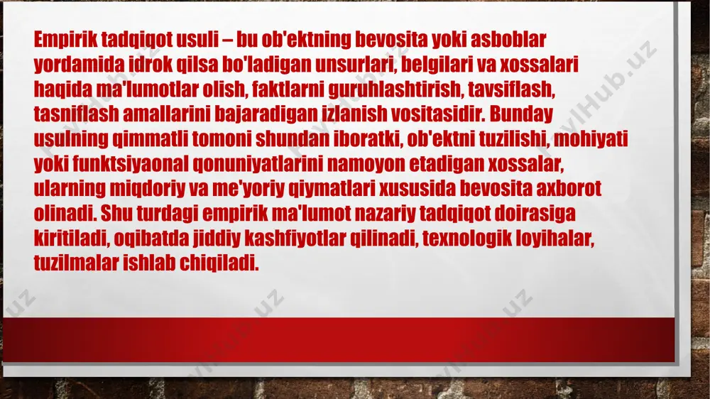 bo'ladi. oraliq holatlar o'zgarishi ko'tarilishi yoki pasayish moyilligiga ega. o'lchagichlardagi simvollar (raqamlar) bunday o'zgarishlarni qayd qiladi munosabat shkalasi. bunda munosabatlar darajasi miqdor shkalalari yordamida belgilanib, bir ob'ektdagi xislatlar qiymati boshqasidagidan qanchalik ko'p yoki oz ekanligi raqamlarda ifodalanadi. masalan, demografik tadqiqotlarda oilalardagi bolalar soni, psixologik eksperimentda sinalayotgan guruh a'zolarining intellektual natijalari koeffitsiyenti, test sinovlari natijalari munosabat shkalasi simvollari yordamida aniqlanadi. munosabat shkalasi. bunda munosabatlar darajasi miqdor shkalalari yordamida belgilanib, bir ob'ektdagi xislatlar qiymati boshqasidagidan qanchalik ko'p yoki oz ekanligi raqamlarda ifodalanadi. masalan, demografik tadqiqotlarda oilalardagi bolalar soni, psixologik eksperimentda sinalayotgan guruh a'zolarining intellektual natijalari koeffitsiyenti, test sinovlari natijalari munosabat shkalasi simvollari yordamida aniqlanadi. taqqoslash jarayonida ob'ektlardagi, bir tomondan o'xshashlik, umumiylik, moslik, aynanlik, ikkinchi tomondan, farq, xususiylik, o'ziga xoslik (indivuduallik) kabi birlashtiruvchi yoki ajratuvchi belgilar, xossalar aniqlanadi. taqqoslash usuli ob'ektlarni guruhlash, umumlashtirish, aniqlash va tasniflashda muhim rolь o'ynaydi. bundan tashqari bu usul analogiya, induktsiya, deduktsiya va boshqa ratsional – mantiqiy fikrlash va …