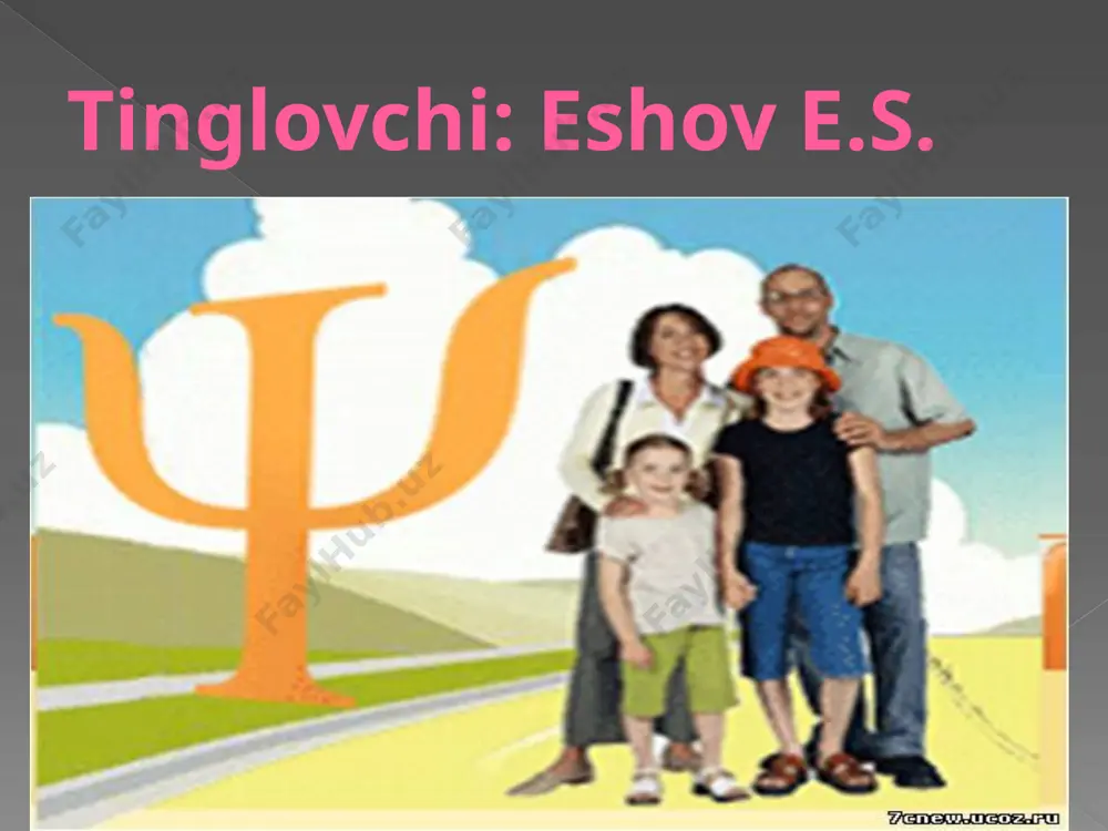 konstruktiv - texnik * musiqiy * adabiy * san`at – tasviriy * jismoniy 5. kasbiy 4. guruhiy 3. maxsus 1. zakalot 2. umumiy qobiliyatlarning dinamik transformatsiyasi qobiliyatning rivojlanish bosqichlari zakalot qobiliyat iqtidor talant iste`dod ota onalarning vazifasi bolaning har tomonlama rivojlanishi uchun oilada sharoit yaratish. yaratilgan imkoniyatlar sizning o`gil, qizingiz qobiliyatlarninglarining rivoji uchun ta`sir qiladi; ularning yaratilmaganligi esa bolaning o`z xoxish istaklarini amalga oshirish uchun to`siq bo`ladi. qobiliyatlar rivojlanishi – juda murakkab jarayon bo’lib, o`zining maxsusliklariga ega, bolaning rivojlanishga intilishi bilan bog’liq, o`ziga ishonchini oshiradi va ko`pgina sotsial ko`rinishlardan kelib chiqadi. bunday bolalar tarbiyasiga alohida yondashish talab etiladi. image2.wmf image3.wmf image4.wmf image5.jpeg image6.jpeg image7.wmf image8.wmf image9.wmf image10.wmf image11.jpeg image12.wmf image13.jpeg image14.wmf image15.jpeg image16.wmf image17.jpeg image18.wmf image19.wmf image20.wmf image21.wmf image22.wmf image23.wmf image24.jpeg image25.wmf image26.wmf image27.wmf image28.jpeg image29.png image30.png image31.png image32.png