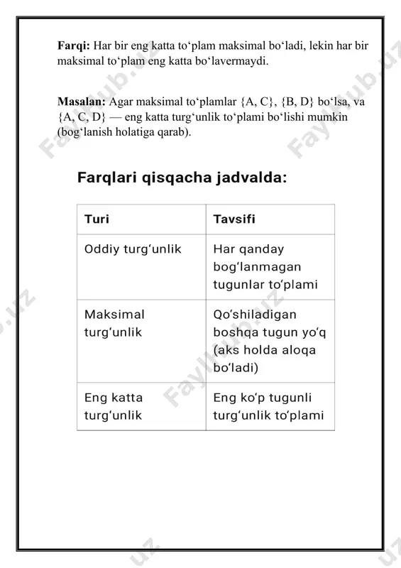 kning murakkabligi, boshqaruv darajasi va samaradorligini baholash mumkin bo‘ladi. bu esa amaliy sohalarda — kompyuter tarmoqlari, transport tizimlari, ijtimoiy tarmoqlar va boshqa ko‘plab sohalarda grafik modellardan foydalanishni yanada samarali qiladi. image1.png image2.png