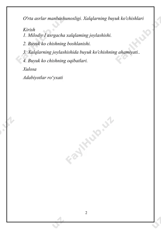 tifoqi; yuqori reynda allemanlar ittifoqi (bunga kvadlar, markomanlar, qisman svevlar kirar-di); elbada va elbaning narigi tomonida langobardlar, van-dallar, burgundiarning ittifoqlari tashkil topdi. bundan oldingi bobda gotlarning ikkita ittifoqi vestgotiár ittifoqi va ostgotlar inifogi vujudga kelib, bularning har bi-ri dunay va qora dengiz bo'yi rayonida ko'p qabitali davlat tashkil qilganligi gapirib o'tilgan edir asrning oxirlari-dan boshlab va ayniqsa v asrda varvarlar yoppasiga imperiya territoriyasaga qarab yo'l olib, uni asta-sekin istilo qila boshladilar. to'g'ri, bu istilo qilish qariyb butun bir asrga cho'zildi. ancha vaqtgacha bu istilochilar rasman imperiyaning ittifoqchilari deb qaraldi. biro,q zamondoshlar bu nomga aldanjadi. g'arbiy rim imperiyasining tobora qulab borayotgan-ligi shubhasiz haqiqat edi. chug'ji varvarlar imperiyani istilo etish bilan bir vaqida imperiya territoriyasiga o'zlarining bu-tun oilalari, uy anjomlari, sigir-buzoqlari va hokazolari bilan ko'chib kelib, o'rnashayotgan edilar. shuning uchun iv asrning oxirini va v asming hammasini o'z ichiga olgan bu davrni tarixchilar odatda xalqlarning buyuk ko chish davri deb ataydilardi. gotlar …