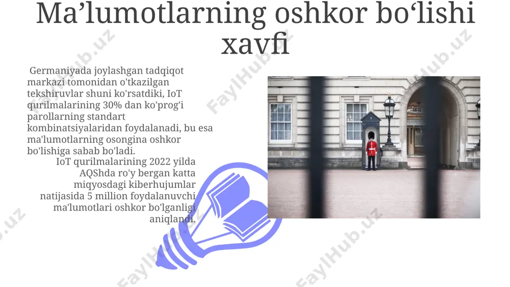 sariyati yetarlicha xavfsizlik choralari bilan jihozlanmagan, bu esa masalan, aqshdagi katta miqyosdagi ddos hujumlariga olib kelishi mumkin. iot qurilmalari ko'pincha zaif shifrlash algoritmlaridan (masalan, 128-bit aes emas, balki 64-bit) foydalanadilar, bu esa kiberxavfsizlik agentliklari tomonidan tahlil qilinganidek, dunyoning istalgan nuqtasidan hujumlarga moyil qiladi. qurilma identifikatsiyasi va ishonchlilik iot qurilmalari identifikatsiyasi uchun 256-bitli aes kriptografik kalitlardan foydalanish, masalan, singapurda joylashgan kompaniyalar tomonidan ishlab chiqarilgan qurilmalar uchun, xavfsizlikni sezilarli darajada oshiradi. qurilma ishonchliligi uchun, masalan, germaniyada ishlab chiqilgan iot sensorlarida, 1000 dan ortiq xavfsizlik tekshiruvlaridan o'tish talab etiladi va bu jarayon 12 soatdan ko'proq vaqtni oladi. xavfsizlikni ta’minlash bo‘yicha tavsiyalar iot qurilmalarining parollari kamida 12 ta belgi uzunligida bo‘lishi va harflar, raqamlar va maxsus belgilarni o‘z ichiga olishi kerak, aks holda ularni 2023-yilgi tahlillarga ko‘ra, brute-force hujumlar orqali osongina buzish mumkin. qurilmalarni faqat ishonchli ishlab chiqaruvchilardan sotib oling va ularning xavfsizlik siyosatlari bilan tanishing. masalan, aqshdagi turli xavfsizlik agentliklarining 2022-yildagi hisobotlariga ko‘ra, …