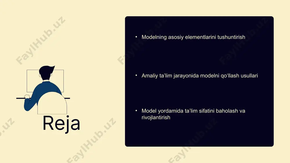 ash, rol va mas'uliyatlarni taqsimlash, resurslar bilan ishlash kabi strategiyalar qo'llaniladi. bu usullar o'quvchilarning jamoaviy ishlash qobiliyatini oshiradi. kommunikatsiya ko'nikmalari kommunikatsiya ko'nikmalari — fikrlarni aniq ifodalash, faol tinglash va muvofiqlikni ta'minlash asosiy elementlardir. ular ta'lim jarayonida muhim bo'lib, o'quvchilarning fikrlarini erkin ifoda etishiga yordam beradi. samarali kommunikatsiya uchun ochiq tinglash, aniq ifoda etish va muvofiqlik muhimdir. o'qituvchilar va o'quvchilar orasida ochiq dialog va vizual yordamlar bilan fikr almashish muhim. 1 2 yaratilish jarayoni yaratilish tushunchasi va ta'limda roli. ko'nikmalarni rivojlantirish usullari. fikrlash va muammo yechish jarayoni, yangi g'oyalar va innovatsiyalar. loyihalar va muammoli vazifalar muhim. robototexnika, dizayn, san'at darslarida loyiha va ijodiy mashg'ulotlar. o'quvchilarning ijodini oshiradi. yangi metodlar, pedagoglar, ta'lim muassasalari, innovatsion fikrlash va yechimlarni rivojlantirish. 4k modelining ta'limga ta'siri 4k modeli ta'lim jarayonida muhim rol o'ynaydi, chunki u o'quvchilarning qiziqishini va motivatsiyasini oshiradi. bu model yordamida ta'limda innovatsion yondashuvlar qo'llaniladi, o'qituvchilar va o'quvchilar orasidagi aloqalar mustahkamlanadi. o'quvchilarning muvaffaqiyatiga qo'shgan …