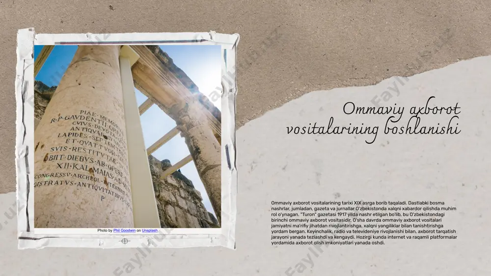 jurnallar, masalan, "xalq so'zi" va "o'zbekiston ovozi" kabi, aholiga yangiliklar va tahliliy materiallar taqdim etadi. televidenie va radio: o'zbekistondagi televidenie va radio stansiyalari, masalan, "o'zbekiston 1" va "mahalla" kanallari, aholining ma'lum bir qismini qamrab oladi. ular axborot, ta'lim va ko'ngilochar dasturlarni taklif etish orqali jamiyatga ta'sir ko'rsatadi. internet va raqamli media: internetning rivojlanishi o'zbekistonda raqamli media sohasida yangi imkoniyatlar yaratmoqda. o'zbekistonning internet foydalanuvchilari soni har yili ortib bormoqda va bu raqamli platformalarda axborot almashish va tarqatishga imkon yaratadi. ijtimoiy tarmoqlar va ularning ta'siri: ijtimoiy tarmoqlar, masalan, facebook va instagram, o'zbekiston yoshlarining axborot olish usullarini o'zgartirmoqda. ular o'z fikrlarini ifoda etish, yangiliklarni tarqatish va jamiyatdagi voqealarga tezkor javob berish imkoniyatini beradi. photo by phil goodwin on unsplash ommaviy axborot vositalarining ta'siri ommaviy axborot vositalari jamiyatda katta ta'sirga ega. ular axborot tarqatish, fikrlarni shakllantirish va ijtimoiy munosabatlarni o'rnatish kabi muhim rol o'ynaydi. o'zbekistondagi ommaviy axborot vositalarining o'ziga xos xususiyatlari, mahalliy madaniyat va …