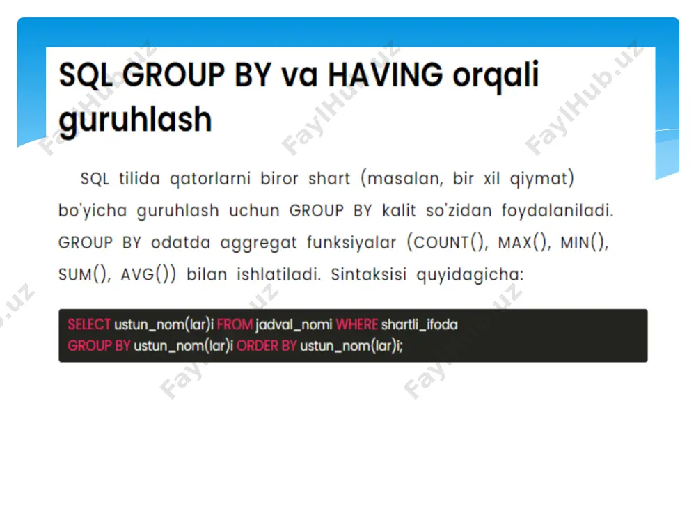 sql group by va having orqali guruhlash - Page 2