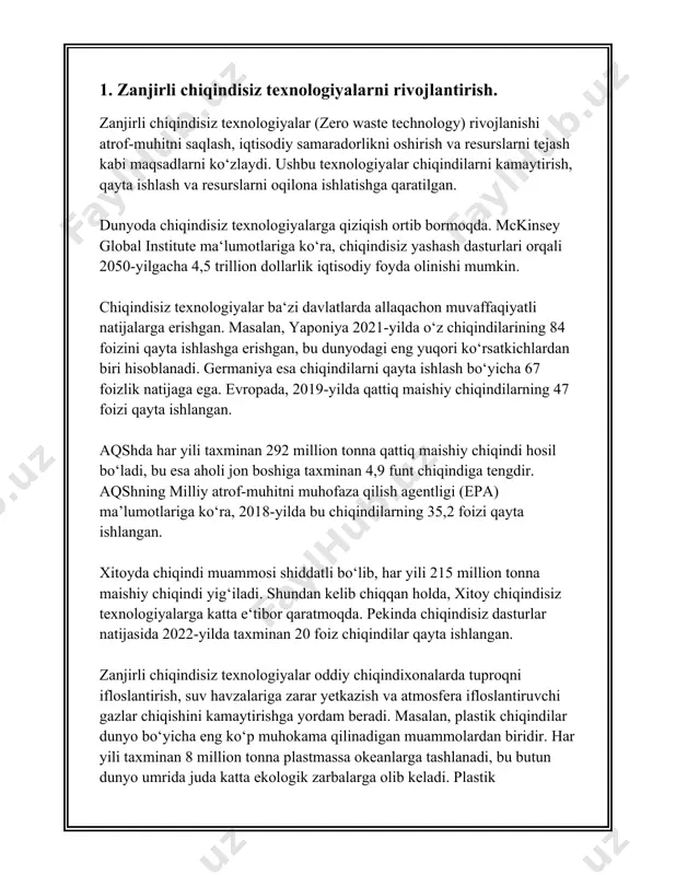 oltaik panellar orqali quyosh nuri elektr energiyasiga aylantiriladi. jahonda quyosh energetikasi bo'yicha yetakchi davlatlar xitoy, aqsh, va germaniyadir. 2020-yilda dunyoda umumiy quyosh energiyasi quvvati 710 gigavattga yetgan. o'tgan o'n yil davomida quyosh energiya quvvati har yili o'rtacha 40% ga oshgan. ### shamol energetikasi shamol energetikasi shamol turbinalari orqali elektr energiyasini ishlab chiqaradi. 2020-yilda dunyoda shamol energiyasi quvvati taxminan 743 gigavattni tashkil qilgan. xitoy va aqsh bu sohada yetakchi, ularga germaniya va hindiston ham qo'shiladi. shamol energiyasi ishlab chiqarilishi 2020-yilda 93 gigavatt quvvat bilan rekord darajada o'sdi. ### gidroenergetika gidroenergetika suvning harakati bilan elektr energiyasini ishlab chiqaradi. asosiy energiya manbalari katta suv omborlari va to'g'onlar hisoblanadi. dunyoda gidroenergetika quvvati 1,330 gigavattni tashkil etadi. xitoy, braziliya va aqsh gidroenergetika sohasida eng katta quvvatga ega. ### biokütle energetikasi biokütle energetikasi organik materiallardan foydalanib energiya ishlab chiqaradi. ushbu organik materiallar orasida yog'och, qoldiq qishloq xo'jaligi mahsulotlari, va chiqindi materiallar mavjud. 2020-yilda biokütle energetika manbalari …