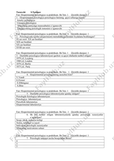 eksperimental psixologiya va praktikum — DOCX