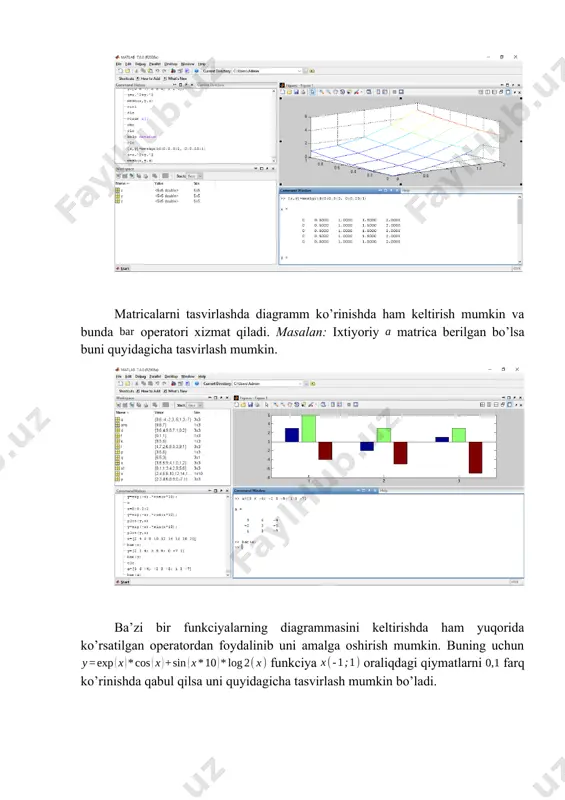 mon diagrammasini keltiring. 4. funkciyaning oraliqdagi farqdagi diagrammasini keltiring. 5. matricaning grafigini keltiring va rangini o’zgartiring. 6. funkciyaning oraliqdagi farqdagi diagrammasini keltiring. 7. matricaning grafigini keltiring va rangini oq-qora ko’rinishda tasvirlang. 8. funkciyaning oraliqdagi farqdagi diagrammasini keltiring. 9. matricaning aylanasimon diagrammasini keltiring va ranglarni oq-qora ko’rinishda tasvirlang. 10. funkciyaning oraliqdagi farqdagi diagrammasini keltiring. 11. diagrammani keltiring va bir xil rangda tasvirlang. 12. funkciyaning oraliqdagi farqdagi diagrammasini keltiring. image5.png image6.png image1.png image2.png image3.png image4.png