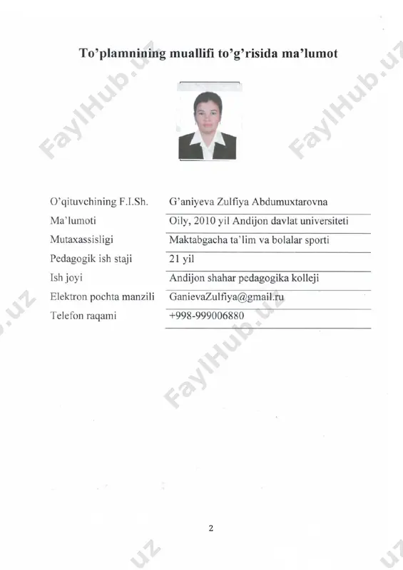 natijalari. inson tafakkuri nihoyatda kuchli bo‘lib, bu kuchning beqiyosligi uning yosh ligidan bilimlarni qanday va qancha o‘zlash tirish iga juda bog‘liqdir. p edagog va psixologlarimiz fikricha bola 5 yosh gacha insoniyat tajribasining 50- 60% o‘zlash tirar ekan, demak mana shu yosh gacha bolaga eng kerakli bilimlarni yoshiga mos ravishda berish bolaning kelajakda qanday inson bo‘lishiga juda katta turtki bo‘ladi. maktabgacha yoshdan bolalarda matematik bilimlarning etarli bo‘lishiga katta ahamiyat berish muhimdir. chunki, inson hayoti davomida matematik hisob-kitoblarga tez-tez duch keladi, ya’ni matematik bilimlar har qadamda kerak bo‘ladi. agar biz maktabgacha yoshdan bolalarni matematika olamiga turli qiziqarli interfaol usullardan foydalangan xolda olib kira olsak, matematik bilimlar bilan etarli darajada qurollantirsak, ular maktabda a’lo baholarga o‘qib, yuqori natijalarga erishadilar, hayoti davomida xalqimiz uchun foydali kasbni tanlash va chuqur egallashda qiynalmaydilar. chunki qaysi kasbni olmaylik uni mahorat bi​lan bajarishga albatta matematik bilimlar kerak bo‘ladi. shu sababli maktabgacha yoshdan bolalarga turli interfaol usullar, masalan, qisqa …